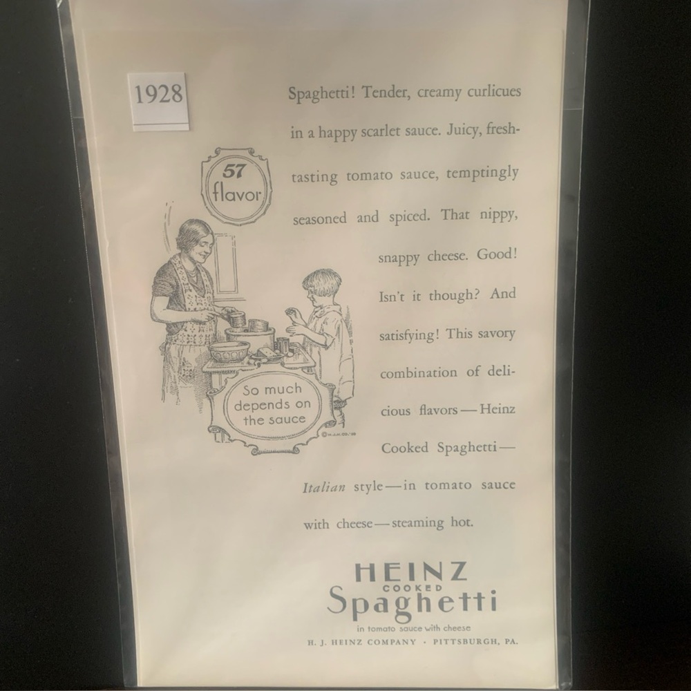 Vintage 1928 Heinz Cooked Spaghetti Tender, Creamy Cutlicues Ad Advertisement